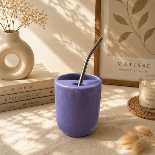 Pink Ceramic Sipper/Tumbler - with stainless steel straw