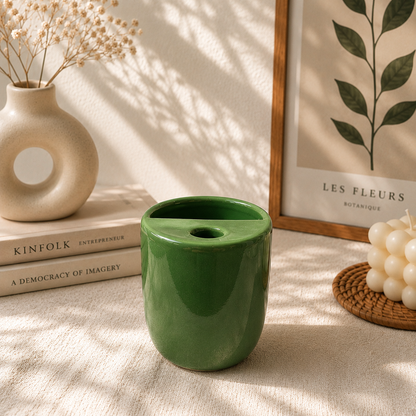 Green Ceramic Sipper/Tumbler - with stainless steel straw