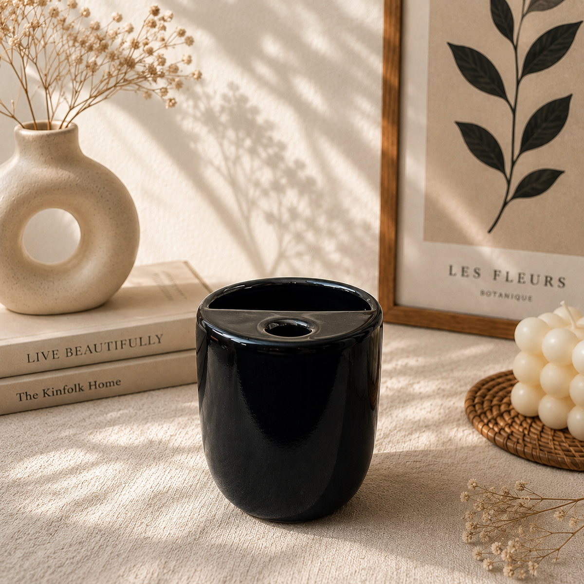 Black Ceramic Sipper/Tumbler - with stainless steel straw