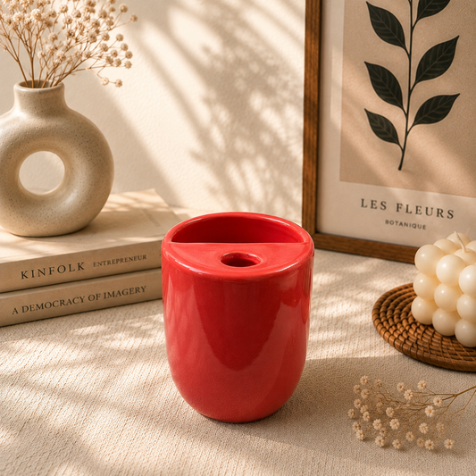 Red Ceramic Sipper/Tumbler - with stainless steel straw