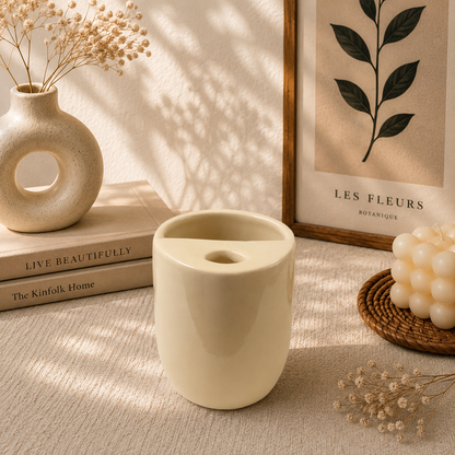 White Ceramic Sipper/Tumbler - with stainless steel straw