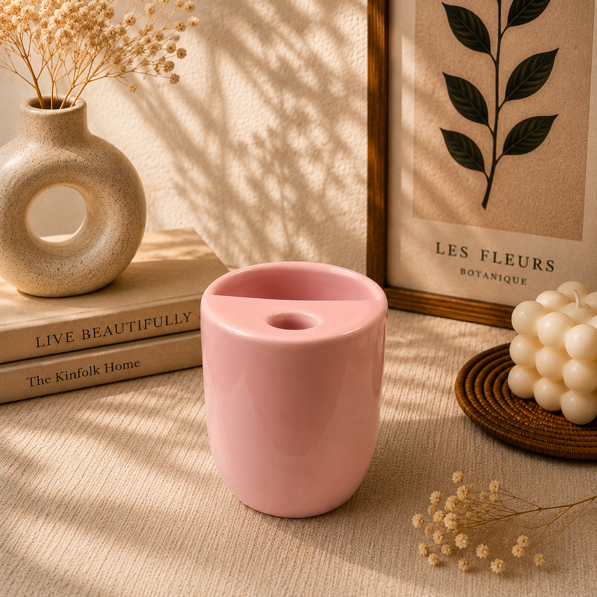 Pink Ceramic Sipper/Tumbler - with stainless steel straw