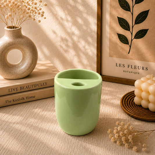 Light Green Ceramic Sipper/Tumbler - with stainless steel straw