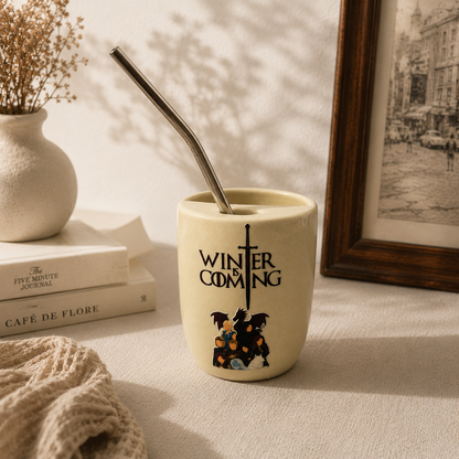 Winter is Coming GOT Series Inspired Ceramic/Tumbler- with stainless steel straw- Character- UV DTF Stickers