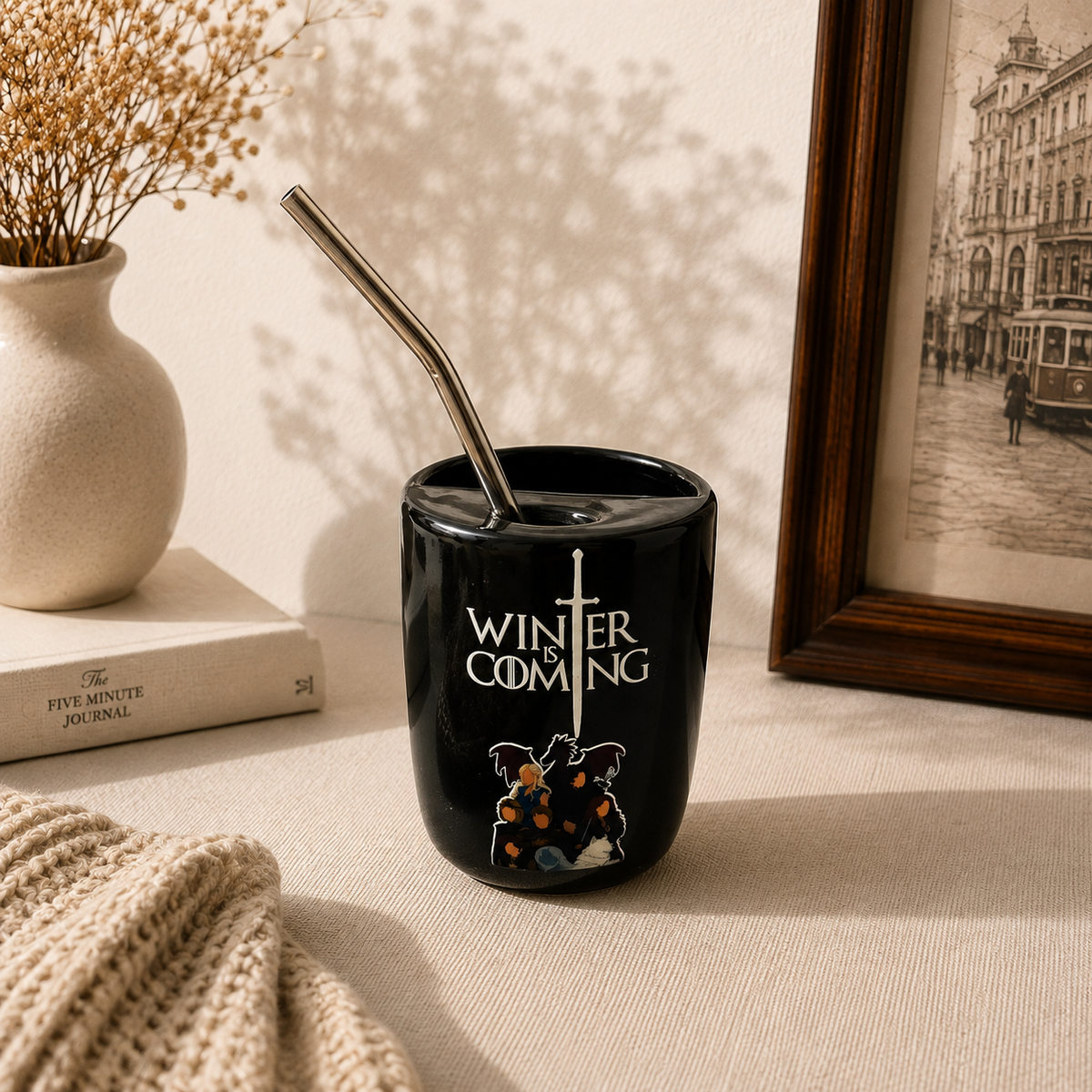 Winter is Coming GOT Series Inspired Ceramic/Tumbler- with stainless steel straw- Character- UV DTF Stickers
