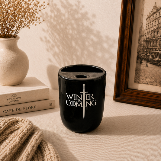 Winter is coming- Series Inspired Ceramic/Tumbler- with stainless steel straw- Name- UV DTF Stickers