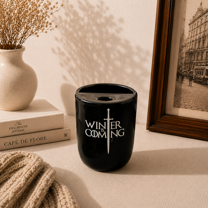 Winter is coming- Series Inspired Ceramic/Tumbler- with stainless steel straw- Name- UV DTF Stickers