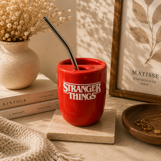 Upside Down Series Inspired Ceramic/Tumbler- with stainless steel straw- Name- UV DTF Stickers