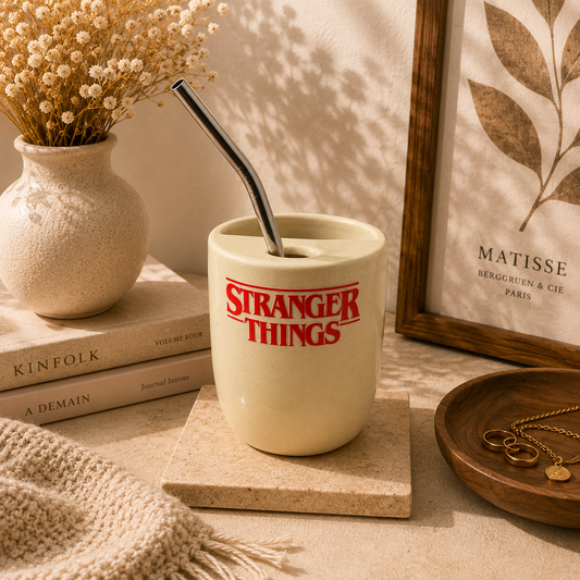 Upside Down Series Inspired Ceramic/Tumbler- with stainless steel straw- Name- UV DTF Stickers