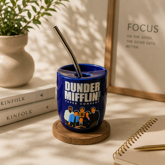 Dunder Mifflin- Series Inspired Ceramic/Tumbler- with stainless steel straw- Character- UV DTF Stickers
