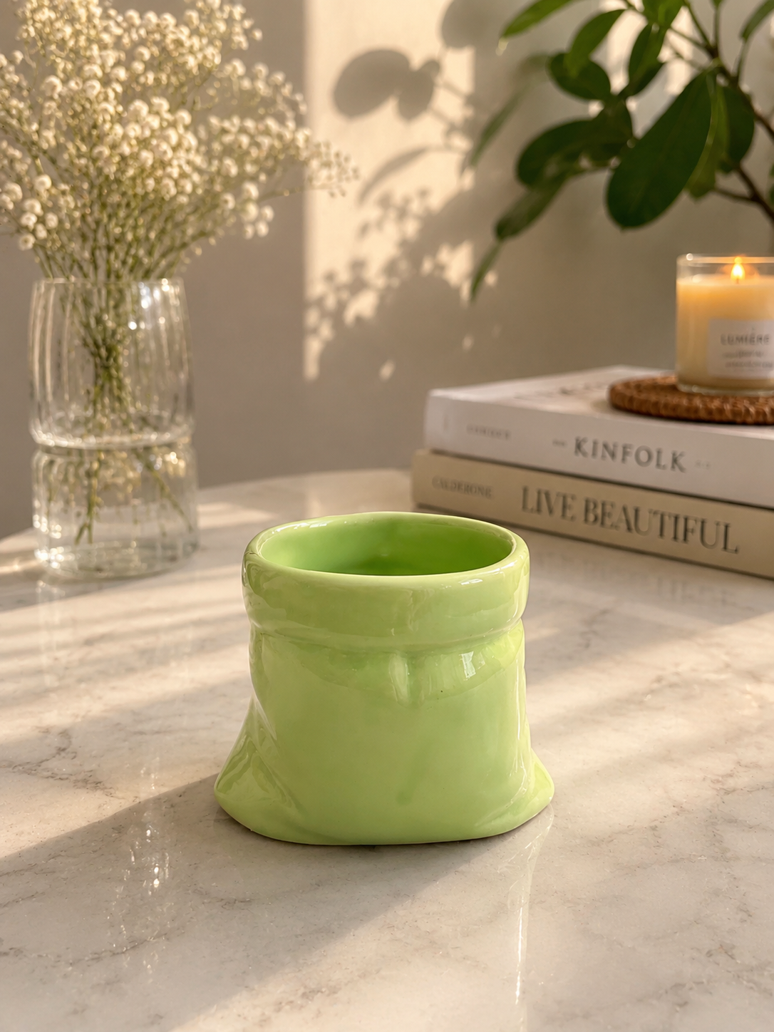 Green Ceramic Matcha Pouch Mug