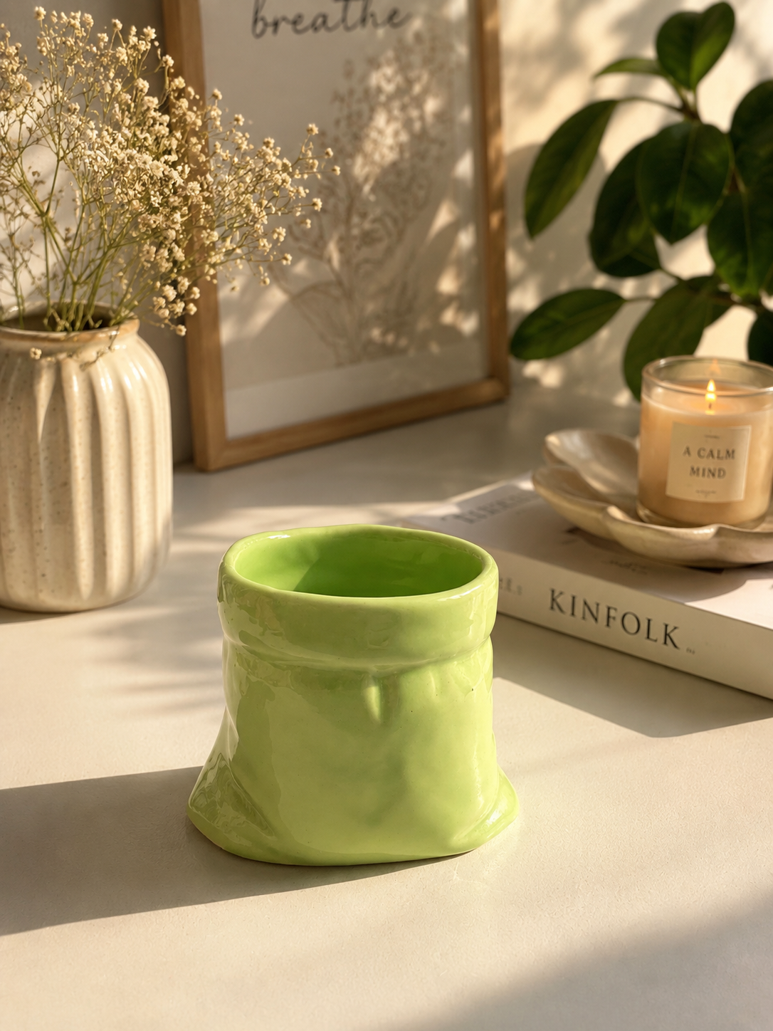 Green Ceramic Matcha Pouch Mug