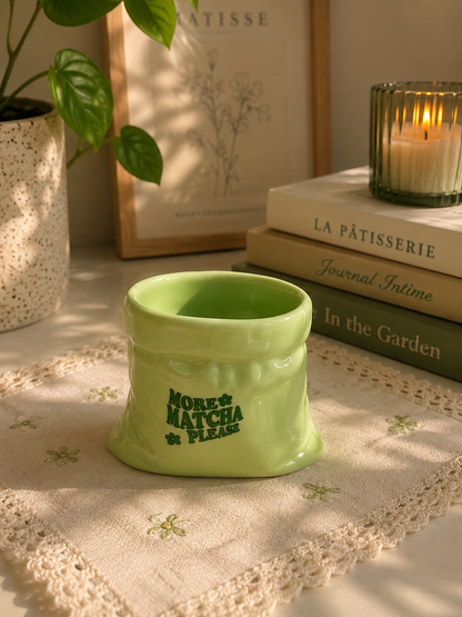 More Matcha Please- Green Ceramic Pouch Mug with UV DTF Sticker