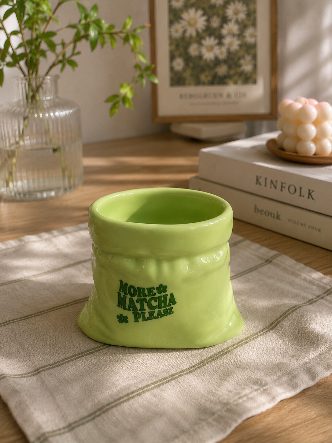 More Matcha Please- Green Ceramic Pouch Mug with UV DTF Sticker