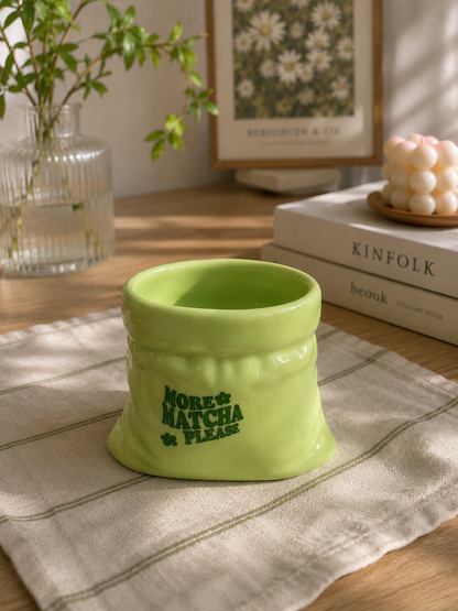 More Matcha Please- Green Ceramic Pouch Mug with UV DTF Sticker