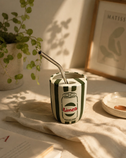 Dark Green Limca Ceramic Sipper/Tumbler - with stainless steel straw