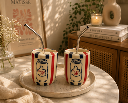 Thums Up Ceramic Sipper/Tumbler - with stainless steel straw (Set of 2)