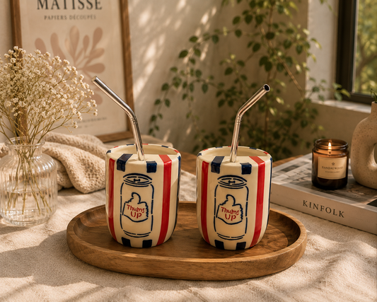 Thums Up Ceramic Sipper/Tumbler - with stainless steel straw (Set of 2)