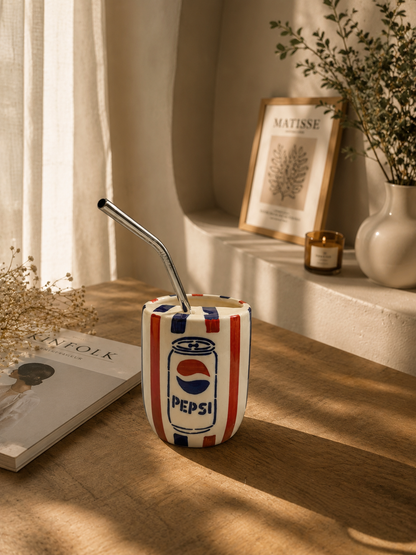 Pepsi Ceramic Sipper/Tumbler - with stainless steel straw