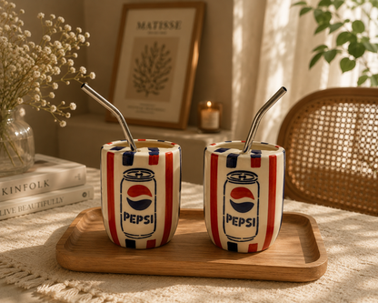 Pepsi Ceramic Sipper/Tumbler - with stainless steel straw (Set of 2)