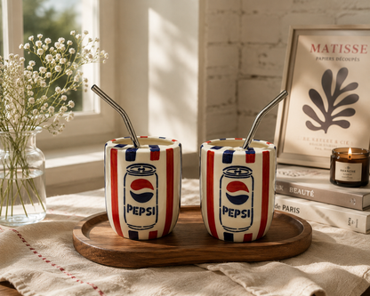 Pepsi Ceramic Sipper/Tumbler - with stainless steel straw (Set of 2)