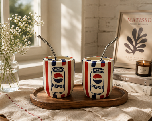 Pepsi Ceramic Sipper/Tumbler - with stainless steel straw (Set of 2)