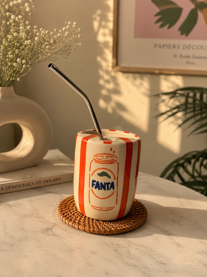 Fanta Ceramic Sipper/Tumbler - with stainless steel straw