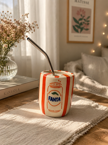 Fanta Ceramic Sipper/Tumbler - with stainless steel straw