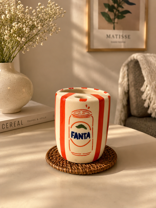 Fanta Ceramic Sipper/Tumbler - with stainless steel straw
