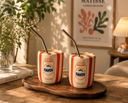 Fanta Ceramic Sipper/Tumbler - with stainless steel straw (Set of 2)