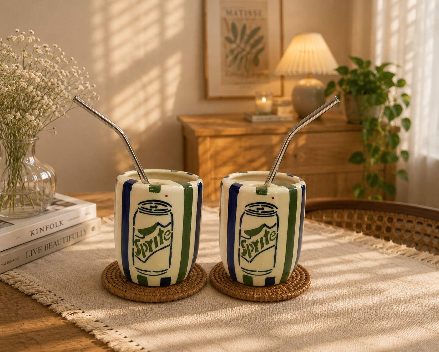 Sprite Ceramic Sipper/Tumbler - with stainless steel straw (Set of 2)