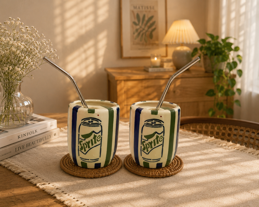 Sprite Ceramic Sipper/Tumbler - with stainless steel straw (Set of 2)