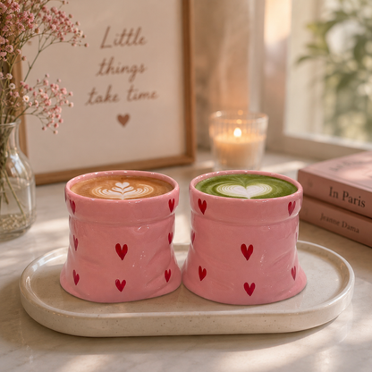Pink Ceramic Pouch Mug with Hearts