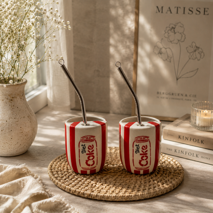 Diet Coke Ceramic Sipper/Tumbler - with stainless steel straw (Set of 2)