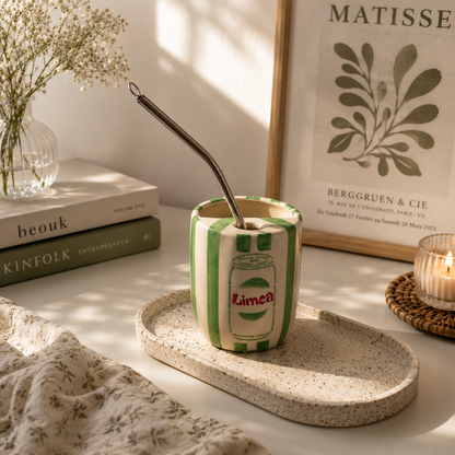 Light Green Limca Ceramic Sipper/Tumbler - with stainless steel straw