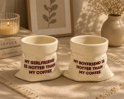 Boyfriend & Girlfriend- White Ceramic Pouch Mug with UV DTF Sticker- Set of 2