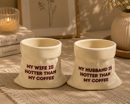 Husband & Wife- White Ceramic Pouch Mug with UV DTF Sticker- Set of 2