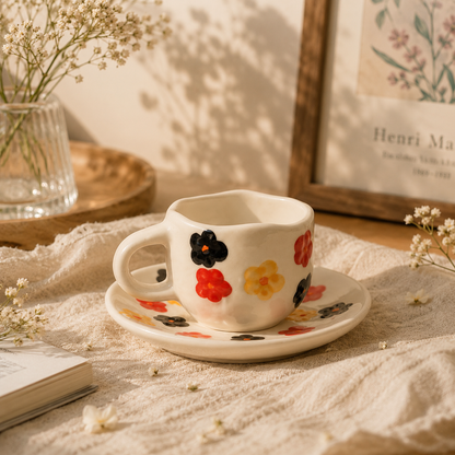Breeze Multi-Color Ceramic Cup & Saucer Set