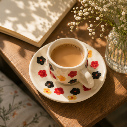 Breeze Multi-Color Ceramic Cup & Saucer Set