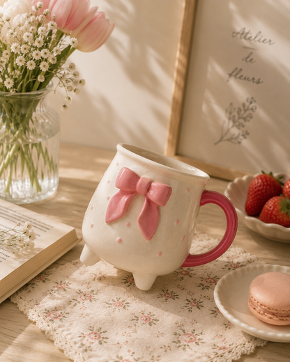 Pink Bow Ceramic Cup with Legs