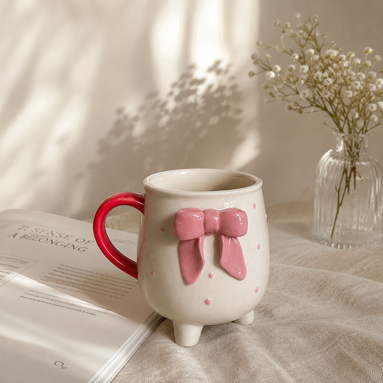 Pink Bow Ceramic Cup with Legs