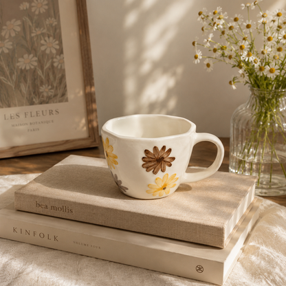 Brown & Yellow Flower Ceramic Mug