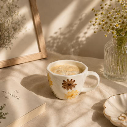 Brown & Yellow Flower Ceramic Mug