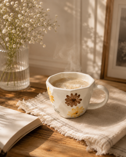 Brown & Yellow Flower Ceramic Mug