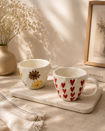 Brown yellow flower & Heart Design Coffee Mugs (set of 2)