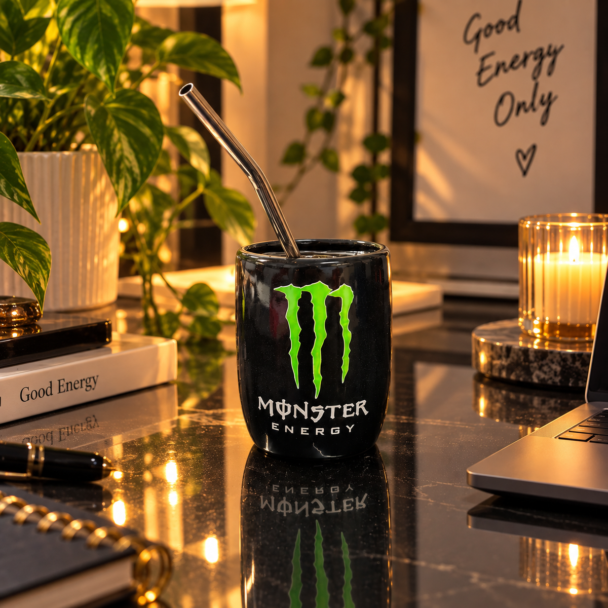Monster Ceramic Sipper/Tumbler- with stainless steel straw- UV DTF Sticker
