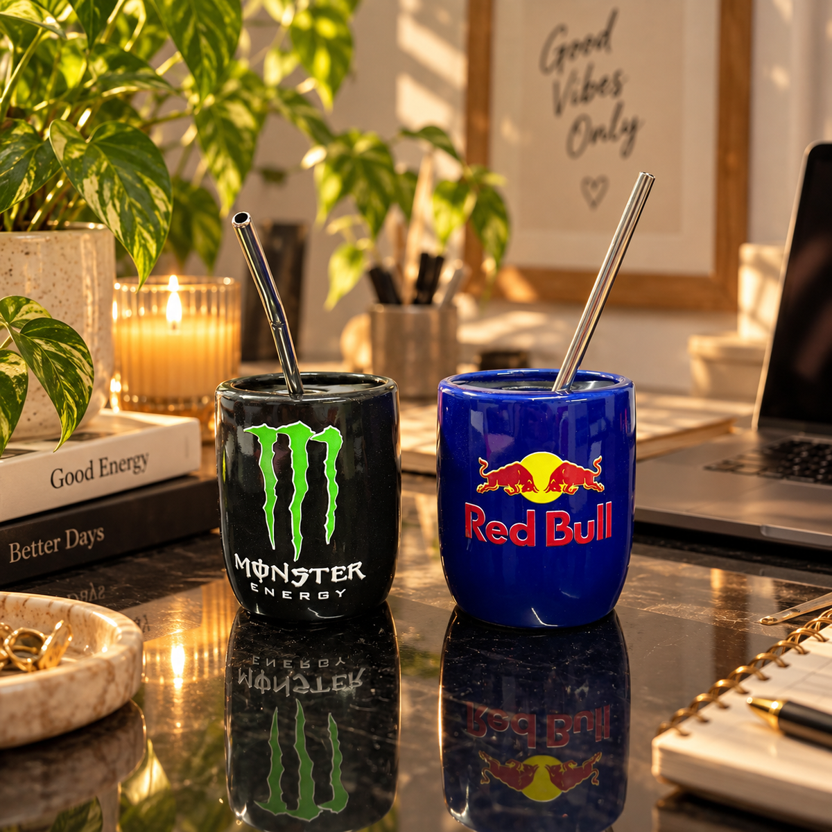 Monster Ceramic Sipper/Tumbler- with stainless steel straw- UV DTF Sticker