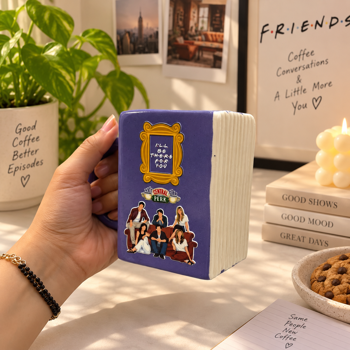 90s Vibes Inspired Ceramic Book Mug- UV DTF Stickers (Front & Back)