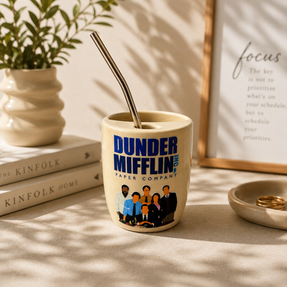 Dunder Mifflin- Series Inspired Ceramic/Tumbler- with stainless steel straw- Character- UV DTF Stickers