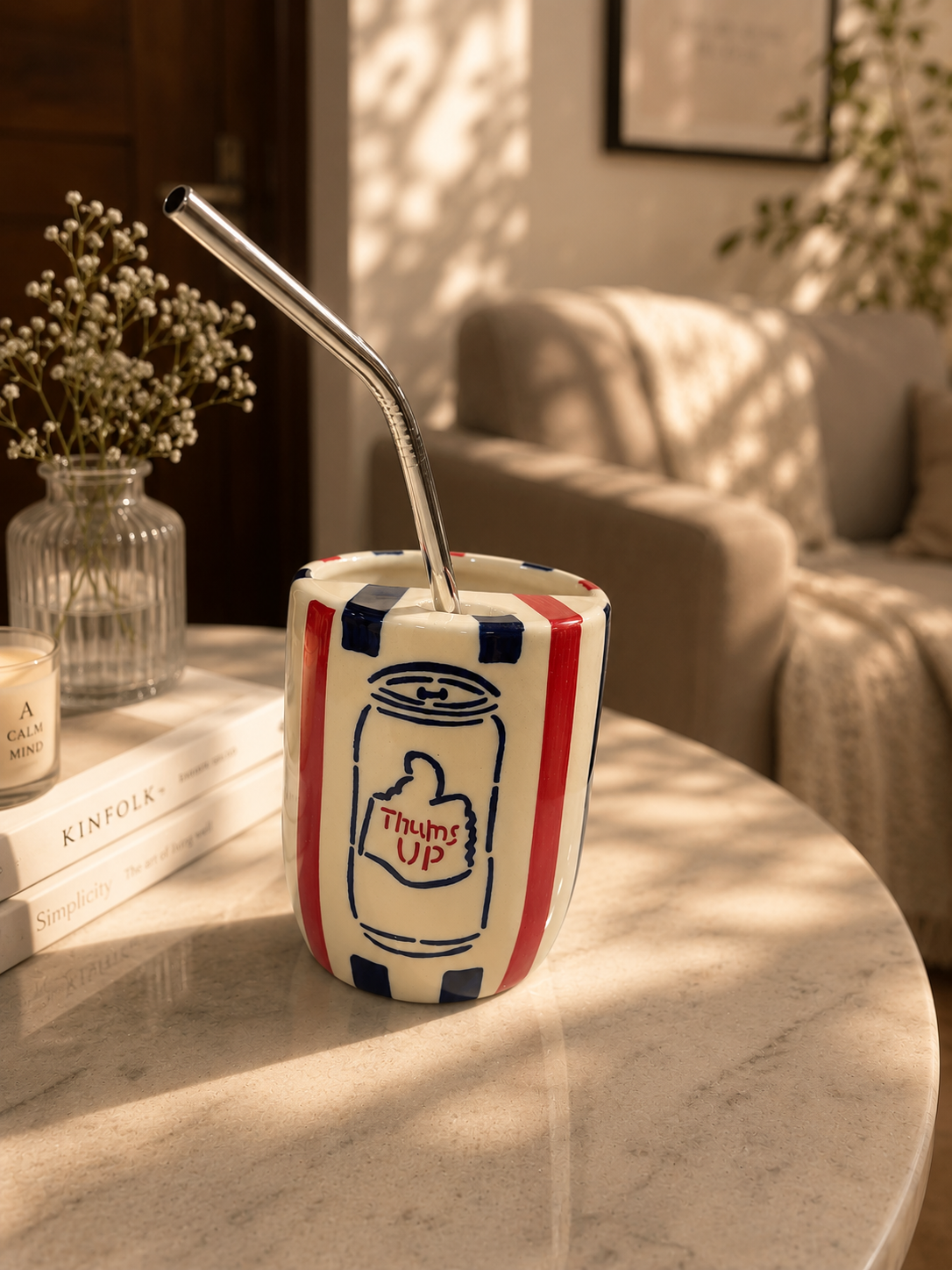 Thums Up Ceramic Sipper/Tumbler - with stainless steel straw